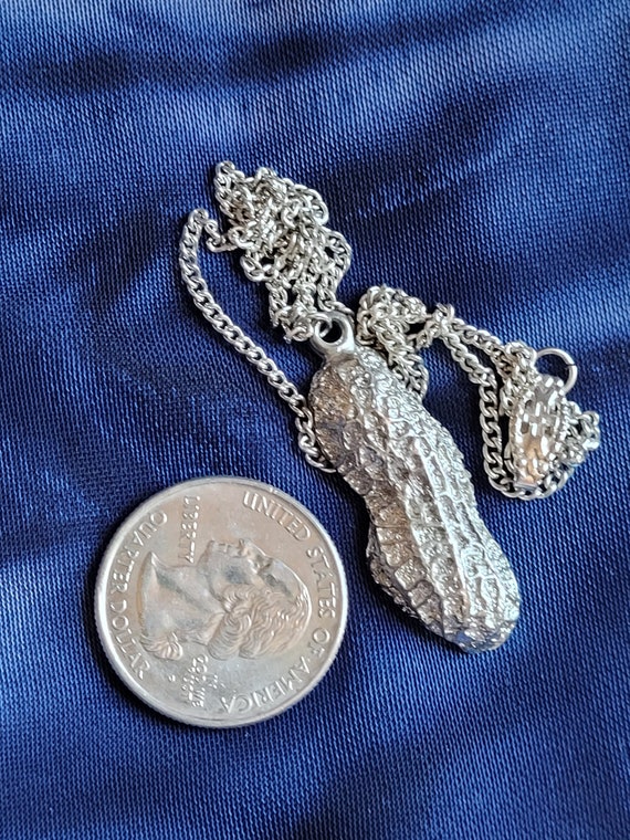 Vintage Peanut Necklace Silver Tone Pendant Jewel… - image 6