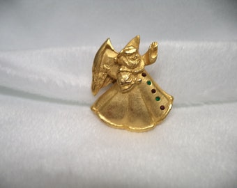 Vintage Camco Santa Angel Lapel Pin Hat Christmas Holiday Brooch Gold Tone