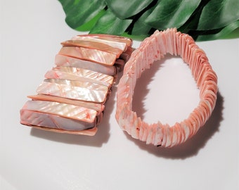 Vintage Pink Mother of Pearl Abalone Bracelets Lot of 2 Stretch Abalone