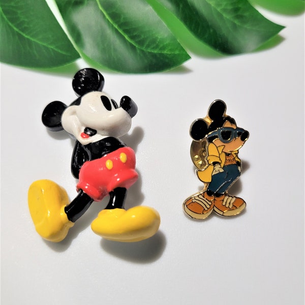 Vintage Mickey Mouse Pin Lot of 2 PVC Metal Lapel Disney Collectible Jewelry Monogram