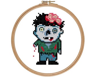 Zombie Cross Stitch Pattern PDF - Halloween Horror Modern Cross Stitch Pattern Sampler - Instant Download