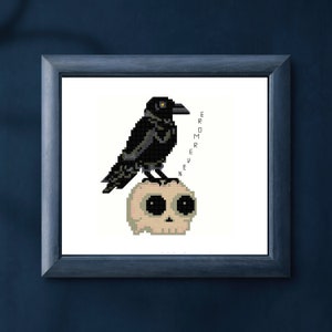 Raven Skull Cross Stitch Pattern: Nevermore Gothic Design (PDF Pattern)