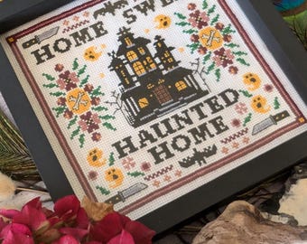 Home Sweet Haunted Home - Halloween Horror - Modern Cross Stitch Pattern Kit DIY