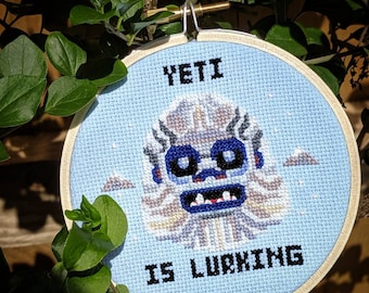 Yeti Cross Stitch Pattern: Cryptid Halloween Sampler (PDF Pattern)