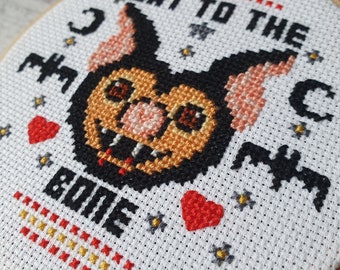 Bat to the Bone Cross Stitch Pattern PDF - Modern Cross Stitch Sampler - Instant Download