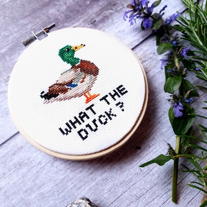 What the Duck Cross Stitch Pattern, Rude Bird Themed, Embroidery Chart, Funny Cross Stitch, Home Decor, Instant Download Digital File PDF