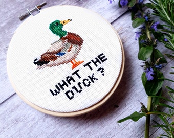 What the Duck Cross Stitch Pattern, Rude Bird Themed, Embroidery Chart, Funny Cross Stitch, Home Decor, Instant Download Digital File PDF