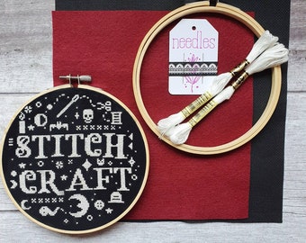 Stitch Craft Cross Stitch KIT 6"  - Spooky Halloween Modern Cross Stitch Sampler - DIY craft kit