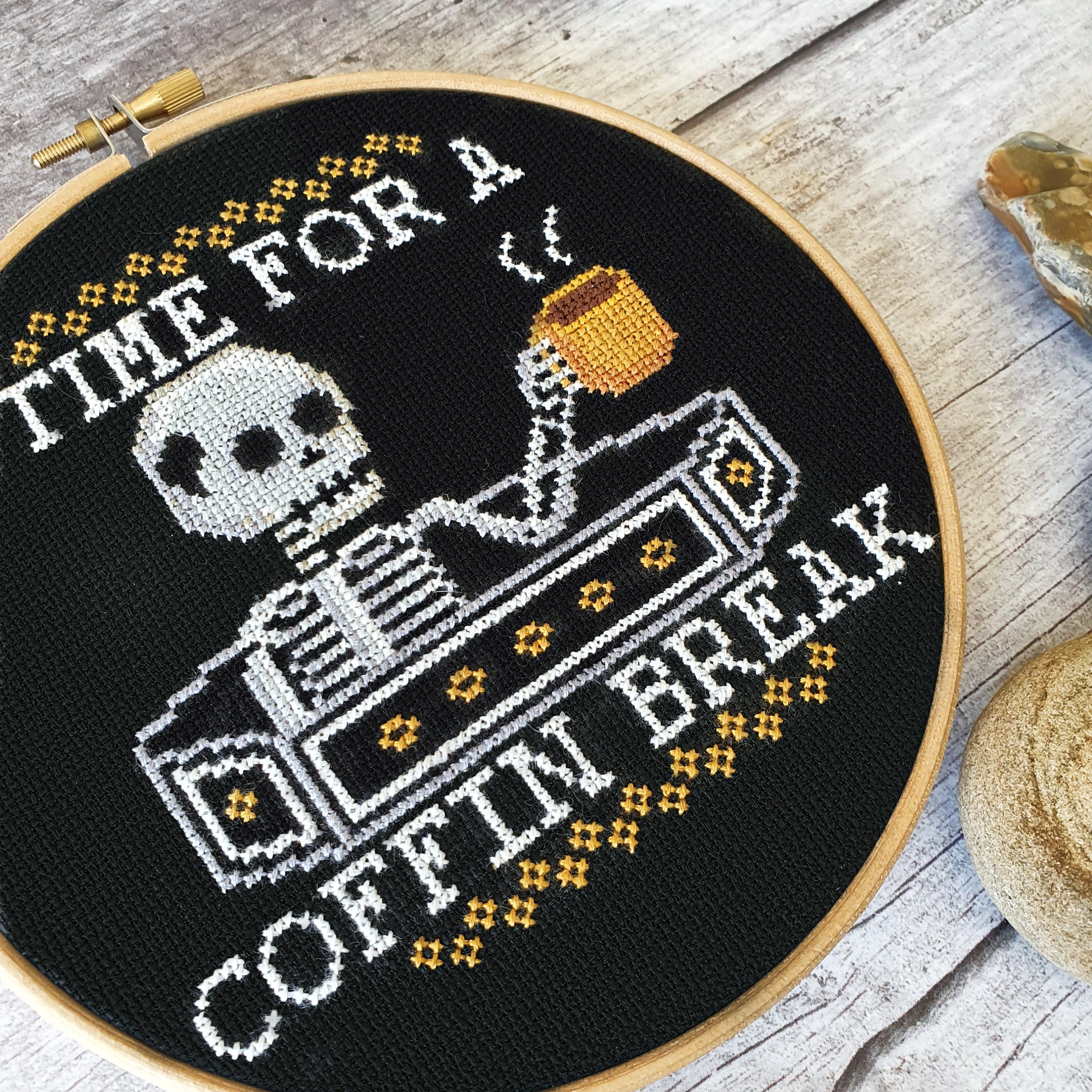 Coffin Break Cross Stitch Pattern PDF Coffee Horror Modern 