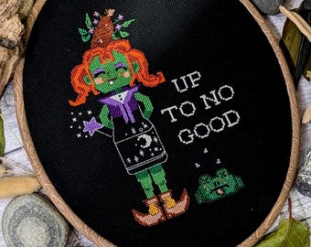 Up To No Good Witch Cross Stitch Pattern: Halloween Horror Sampler (Instant Download PDF)