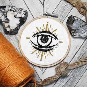 Metallic Golden Eye Cross Stitch Pattern: Modern Sampler (PDF Pattern)