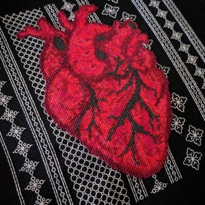 Anatomical Heart Cross Stitch Pattern PDF - Modern Cross Stitch Sampler - Instant Download Digital Pattern