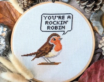 Christmas Robin Cross Stitch Kit: Beginner Modern Hoop Art