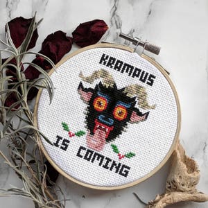 Krampus Christmas Cross Stitch Pattern - Halloween Horror Modern Cross Stitch Pattern - Instant Download PDF