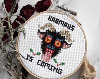 Krampus Christmas Cross Stitch Pattern - Halloween Horror Modern Cross Stitch Pattern - Instant Download PDF