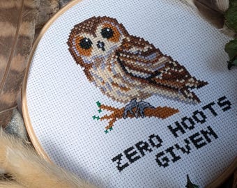Zero Hoots Given Owl Cross Stitch Pattern - Modern Bird Sampler (PDF Download)