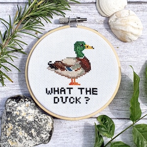 Duck Cross Stitch KIT 4" - What the Duck Modern Cross Stitch Hoop Wall Art - Wall Decor Wall Art - Beginners Cross Stitch