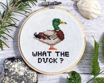 Duck Cross Stitch KIT 4" - What the Duck Modern Cross Stitch Hoop Wall Art - Wall Decor Wall Art - Beginners Cross Stitch