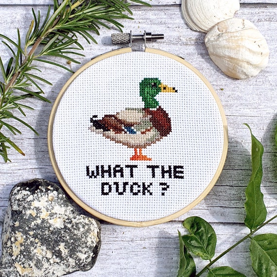 Duck Cross Stitch KIT 4 What the Duck Modern Cross Stitch Hoop Wall Art  Wall Decor Wall Art Beginners Cross Stitch 