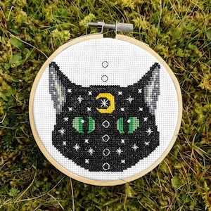 Black Cat Cross Stitch Pattern PDF - Modern Cross Stitch Sampler - Instant Download