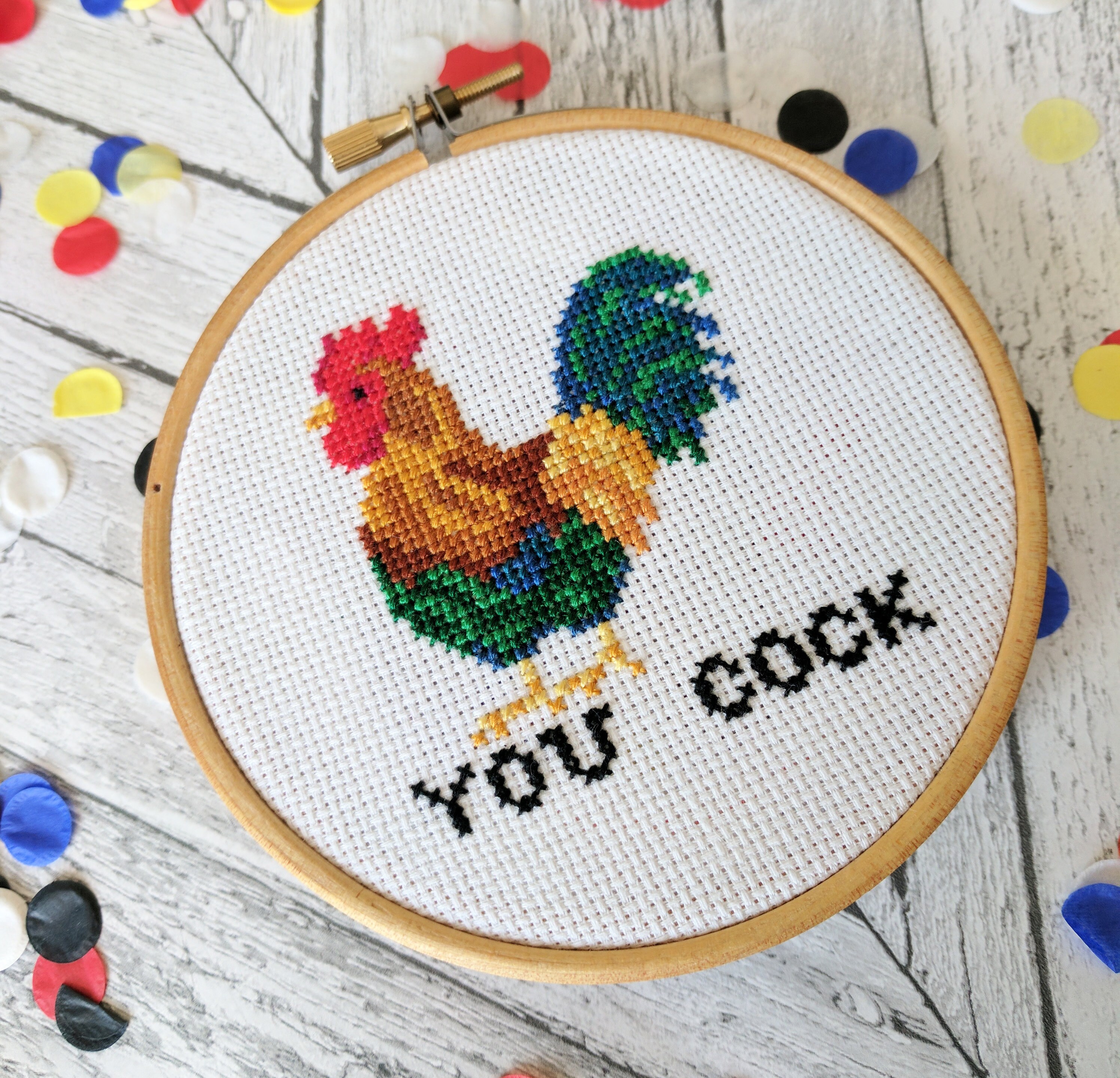 You Cock Bird Cross Stitch KIT 4" Modern Cross Stitch Hoop Wall …