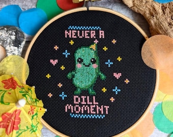 Pickle Cross Stitch Kit – Funny Kawaii Goth Beginner Craft, 5" Hoop