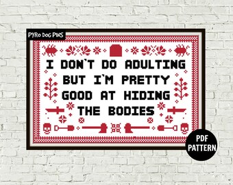 Hiding the Bodies Cross Stitch Pattern - PDF - Horror Pattern- Modern Cross Stitch - Sampler - Instant Download