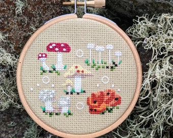 Mushroom Collection Cross Stitch Pattern: Botanical Design (Instant Download PDF)