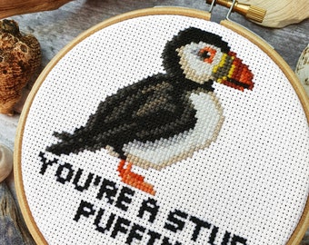 You&#39;re A Stud Puffin Cross Stitch Pattern PDF - Modern Cross Stitch Sampler - Instant Download