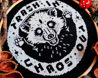 Trash In Chaos Out - Possum Design - Modern Cross Stitch Kit DIY