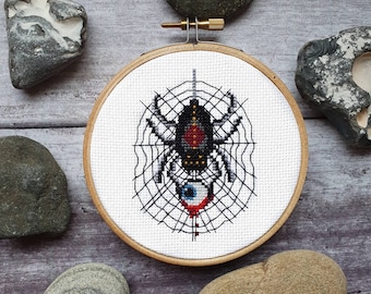 Spider Cross Stitch Pattern PDF - Mini Halloween Cross Stitch - Instant Download