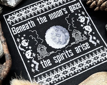 Moon's Gaze - Halloween Horror - Modern Cross Stitch Kit DIY
