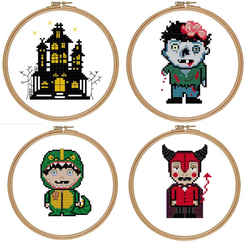 Zombie Cross Stitch Pattern PDF Halloween Horror Modern Etsy