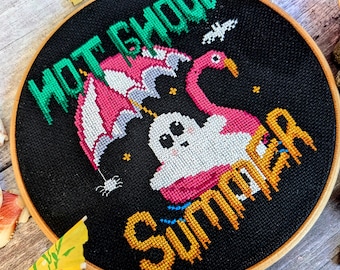 Hot Ghoul Summer Cross Stitch Pattern: Halloween Horror Sampler (PDF Pattern)