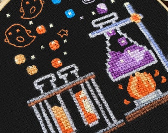 Spooky Lab Cross Stitch Pattern PDF - Modern Cross Stitch Sampler - Instant Download