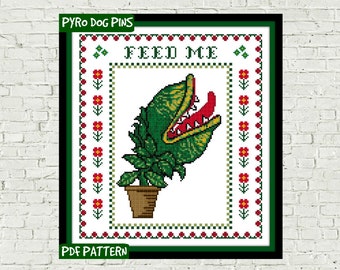 Feed Me Cross Stitch Pattern PDF - Modern Cross Stitch Sampler - Instant Download