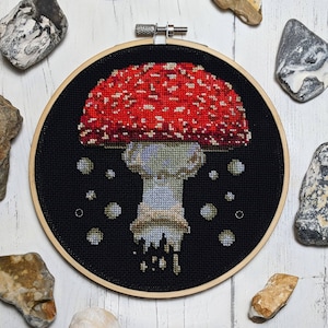 Mushroom Cross Stitch Pattern PDF - Modern Cross Stitch Sampler - Instant Download Digital Pattern