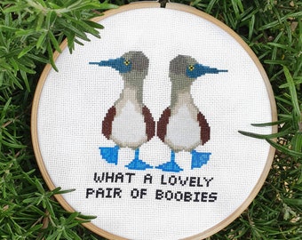 Lovely Boobies Cross Stitch Kit 7" - What a Pair Modern Cross Stitch Hoop Wall Art - Wall Decor Wall Art - Beginners Cross Stitch