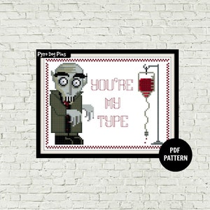 Vampire Cross Stitch Pattern PDF - You&#39;re My Type Modern Pattern Sampler , Horror Sewing Pattern  INSTANT DOWNLOAD