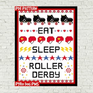 Roller Derby Cross Stitch Pattern Modern Sampler - PDF / Instant Download Pattern