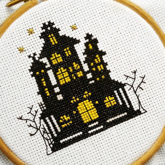 Haunted Mansion Halloween Cross Stitch Pattern Modern Cross Stitch