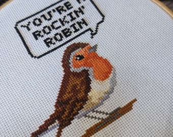 Robin Cross Stitch Pattern: Modern Christmas Bird Sampler (PDF Pattern)