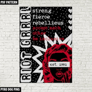 Riot Grrl Cross Stitch Pattern - Modern Cross Stitch Zine Style Sampler - Instant Download PDF