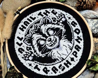 All Hail The Trash Panda - Racoon Design - Modern Cross Stitch Hoop Kit DIY