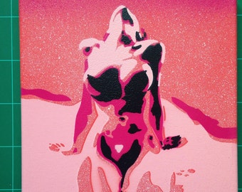 Abstract nude 2 in pinks painting stencil art spray paint art canvas fine art bright bold beauty wall art women street art pop graffiti sexy