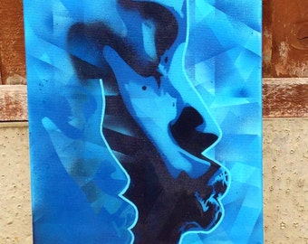 Abstract African face painting on canvas stencil art spray paint blues graphic lips pop urban Afro American dream fine art paint home living