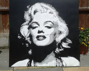 Marilyn Monroe painting large canvas stencil art spray paint art black white film star hollywood icons pop art street art portrait custom