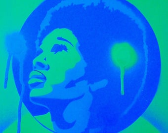 Afro funk paintings 60s stencil art graffiti art urban art spray paints power music soul motown afro America hair home living pop art canvas