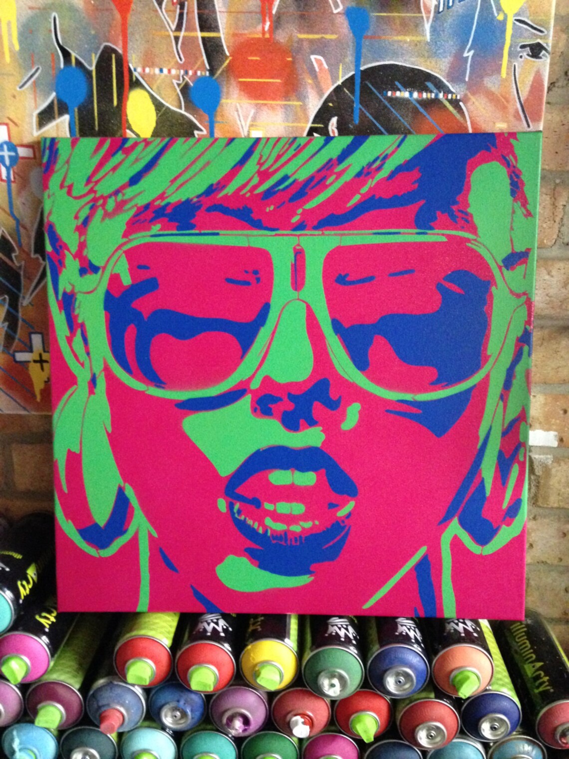 Pop art woman painting canvas stencil art spray paint art Etsy