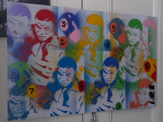 Mike Tyson Painting Urban Art Pop Art Stencil Art Wood Boxing Spray Paint Home Living Wall Art Champion Sport Heavy Weight Design Colours